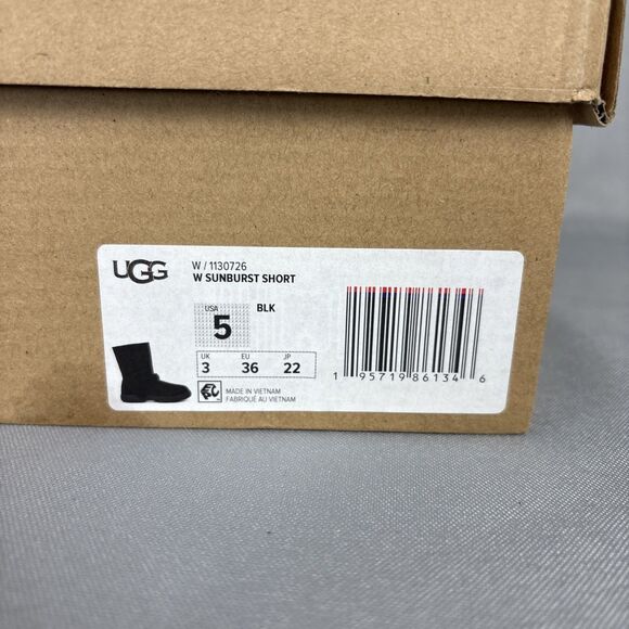 Womens UGG Boots Black Sunburst Short Suede Wool Sz 5 (fits 6) #1130726 $180 - Picture 12 of 16